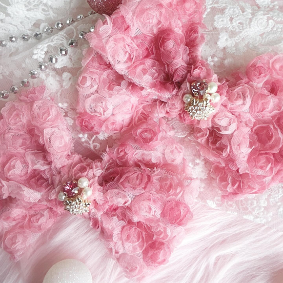 ローズチュールリボンバレッタ(スノーエディション)