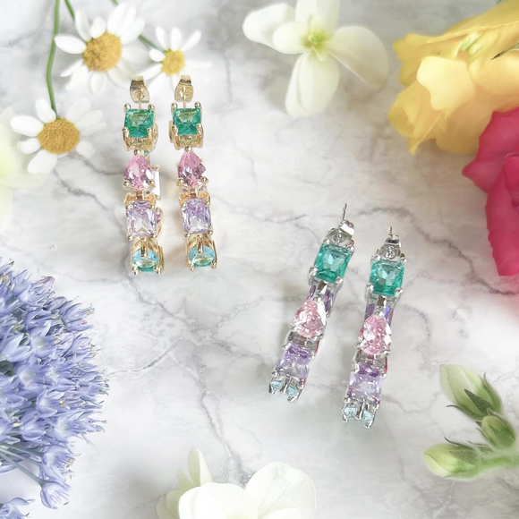 【予約】マルチカラービジューフープピアス