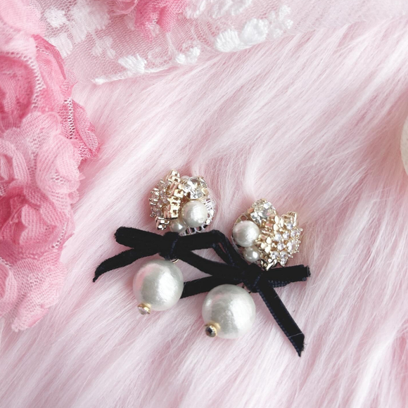 スノーパールリボンイヤリング/ピアス