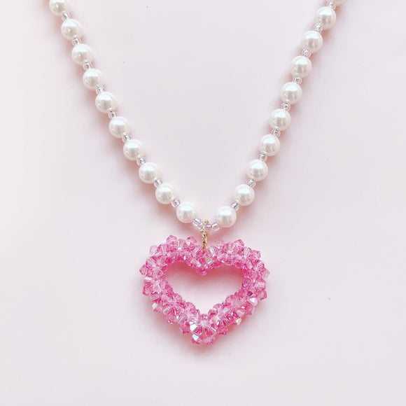 twinkle open heart  necklace♡pink