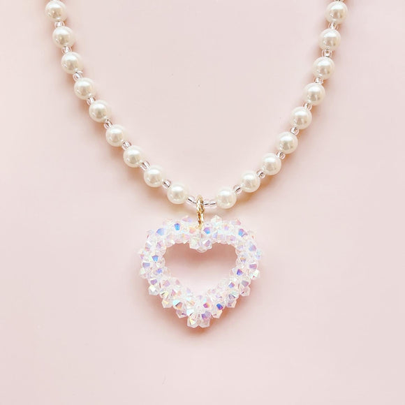 twinkle open heart  necklace♡white